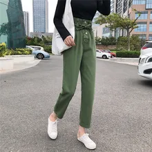 S-xl 3 цвета корейский стиль осенний бумажный мешок талии брюки Высокая талия прямые джинсы женские джинсы(Z8295