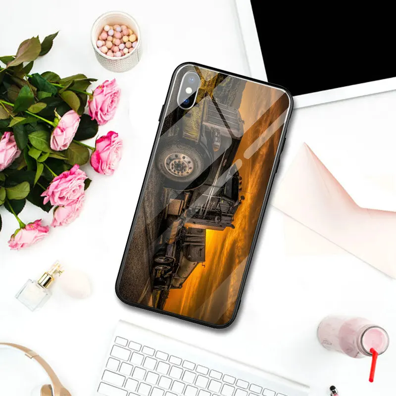 Чехлы для телефонов из закаленного стекла чехол для iPhone 5 5S SE X XR XS Max 10 8 7 Plus 6 6S Plus Coque сумки супер крутой тяжелый грузовик автомобиль