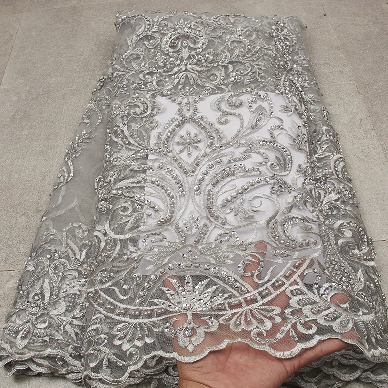 

Grey Silver Lace Fabric, Handmade Lace Fabric, Best Selling 2019 Heavy Lace Fabric For Dresses MR2589B