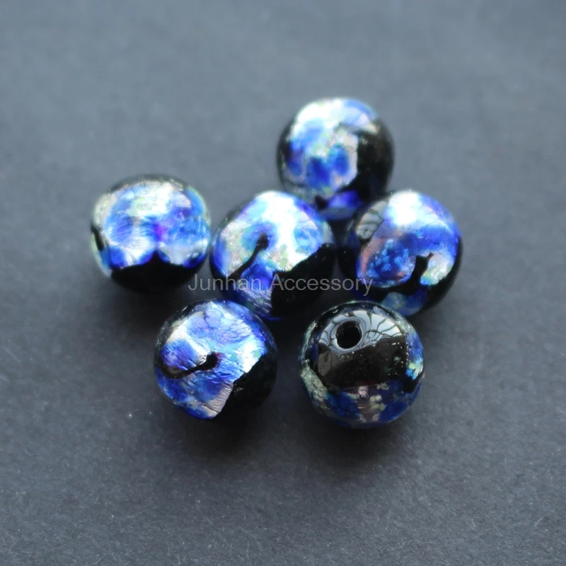 

10pcs/Lot Luminous Lampwork Beads Handmade 12mm Lampwork Glass Foil Beads Sky blue for jewelry Making