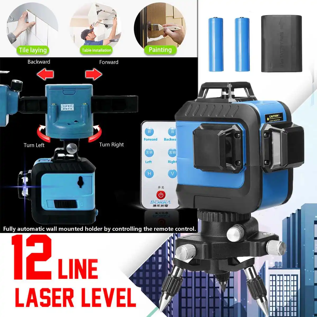 

12 Lines 3D 360 40m Green Laser Level Self Leveling Measure Auto Control Wall Mount Automatic Wall Mounted Holder Shockproof