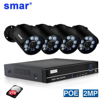 

Smar 4CH 1080P POE NVR Kits H.265 2MP IP Camera Outdoor Waterproof Metal Case With NANO IR LED ONVIF XMEYE P2P 2TB HDD