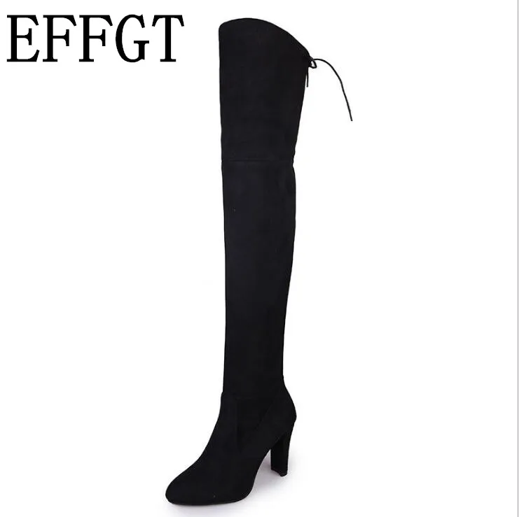 Por Effgt V287 Zapatos La Mujer Nueva Invierno Rodilla De gris Edición Encima Botas rojo Negro Tacón Cómodas Alto Largos 2019 wxWtnxAB