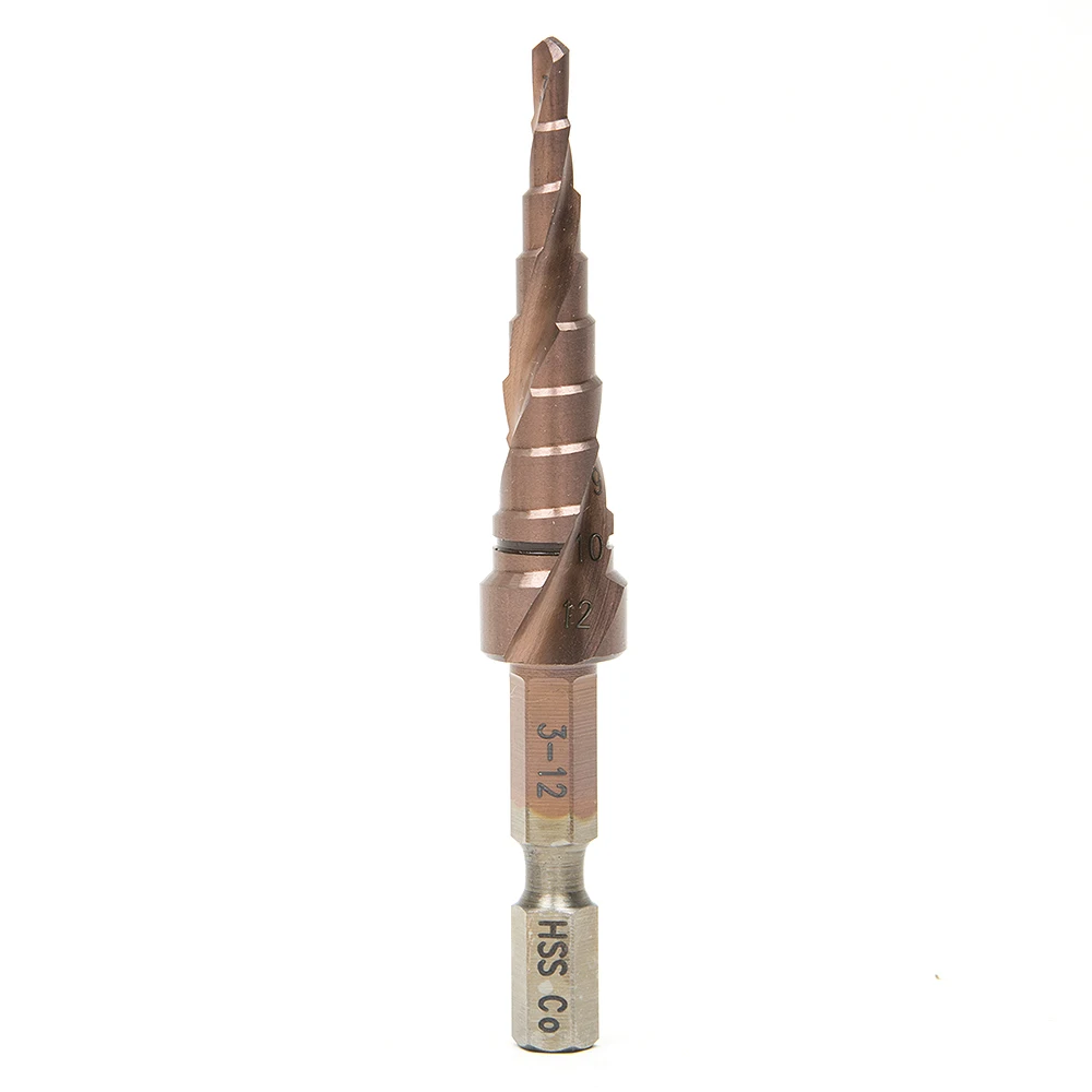 Spiral Grooved Step HSS Co Cobalt Titanium Drill Bits Hole Cutter 1/4