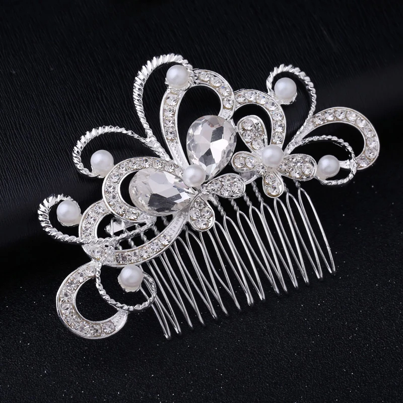 Элегантное пятилепестковое украшение для волос с кристаллами модные мигающие стразы жемчужные невесты свадебный гребень для волос аксессуары заколки для волос - Окраска металла: 2