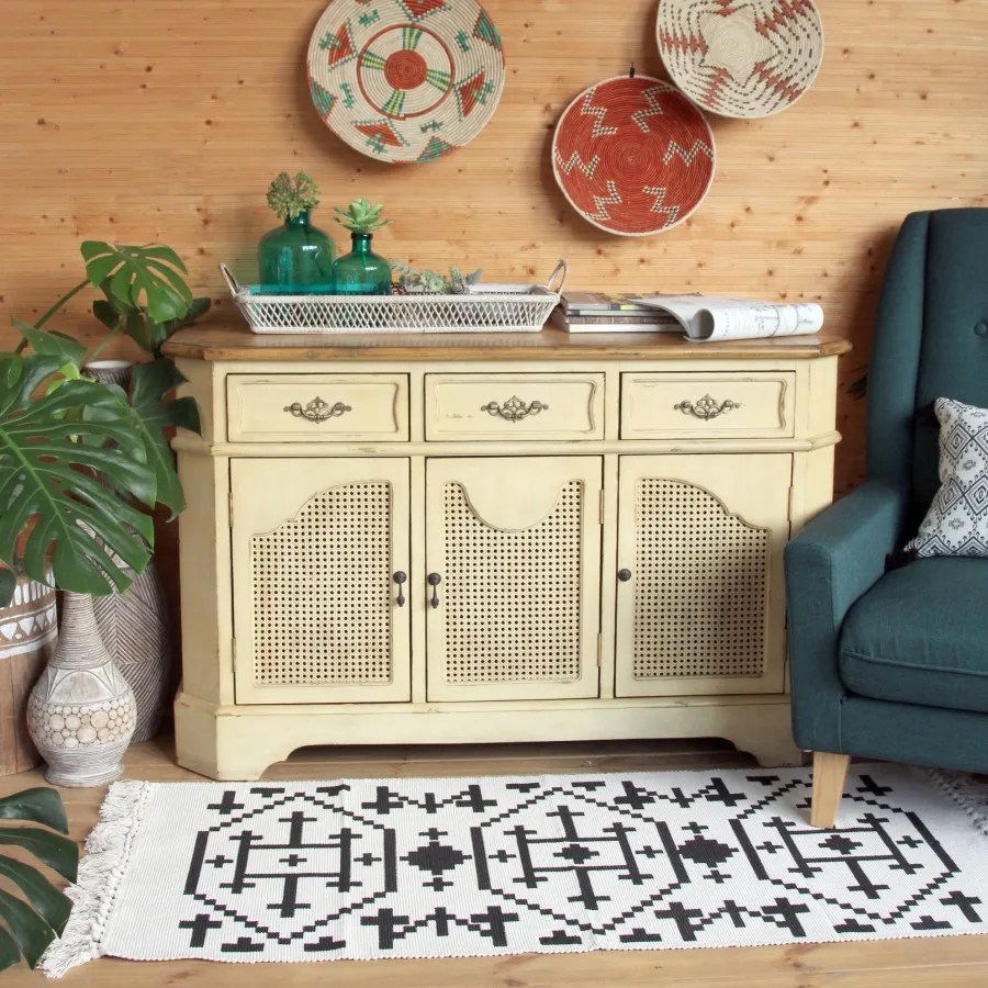 Черный белый в богемном стиле Nordic гостиной ковер геометрический индийский Марокко коврик в клетку и полоску Кухня коврик прикроватный Круглый современные ковры