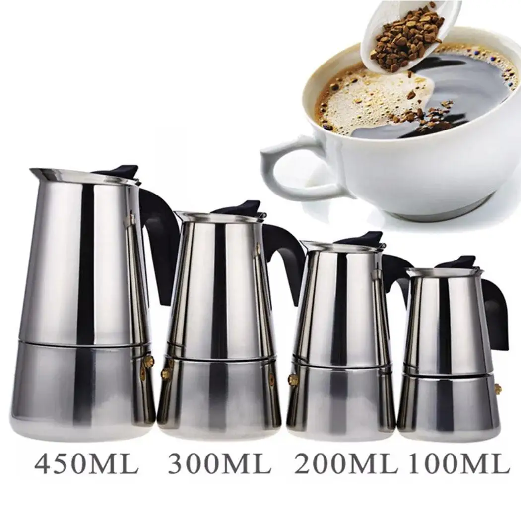 

100/200/300/450ML Coffee Kettle High Quality Stove Top Mocha Coffee Pot Moka Stainless Steel Coffee Maker For Pro Barista