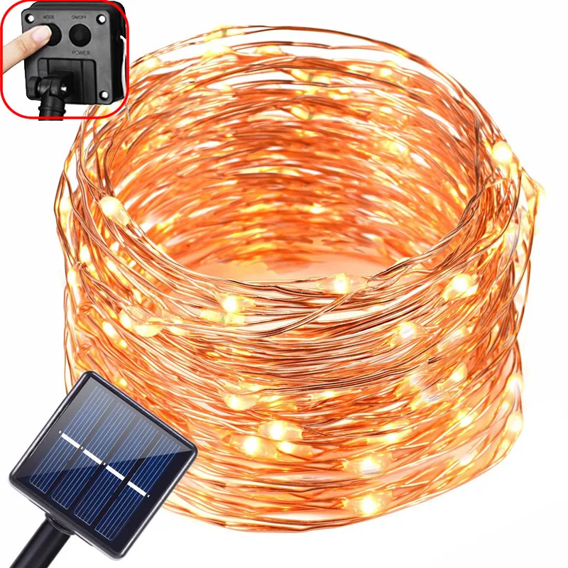12m 100LED / 22M 200 LED Solar String Fairy Lights Waterproof Outdoor Garland Power Lamp Christmas For Garden Decoration | Лампы и
