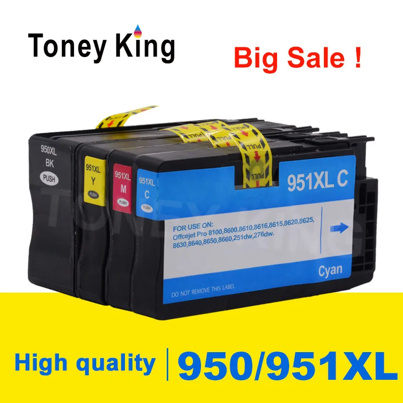 

Toney King 4 Color Compatible For HP 950 951 XL Ink Cartridge 950XL 951XL For HP Officejet pro 8100 8610 8620 8630 8600 Printer