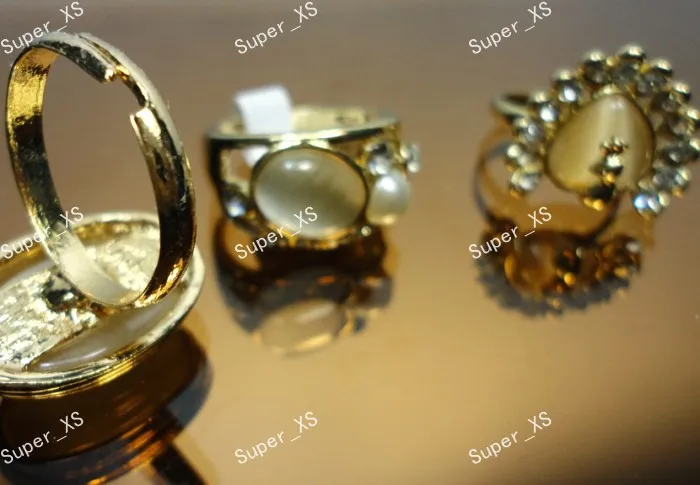 Wholesale Mixed Lots 35pcs Womens Rings Party Gifts Huge Cat's-eye Stone Jewelry 
