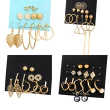 17 км, модный геометрический золотистый Комплект сережек для женщин и девочек, металлические серьги с изображением слона, Луны, букв, Женские Ювелирные изделия ручной работы