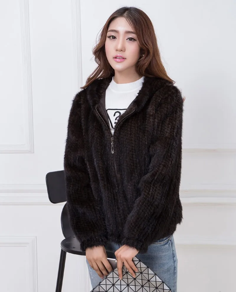 knit mink fur coat brown 2
