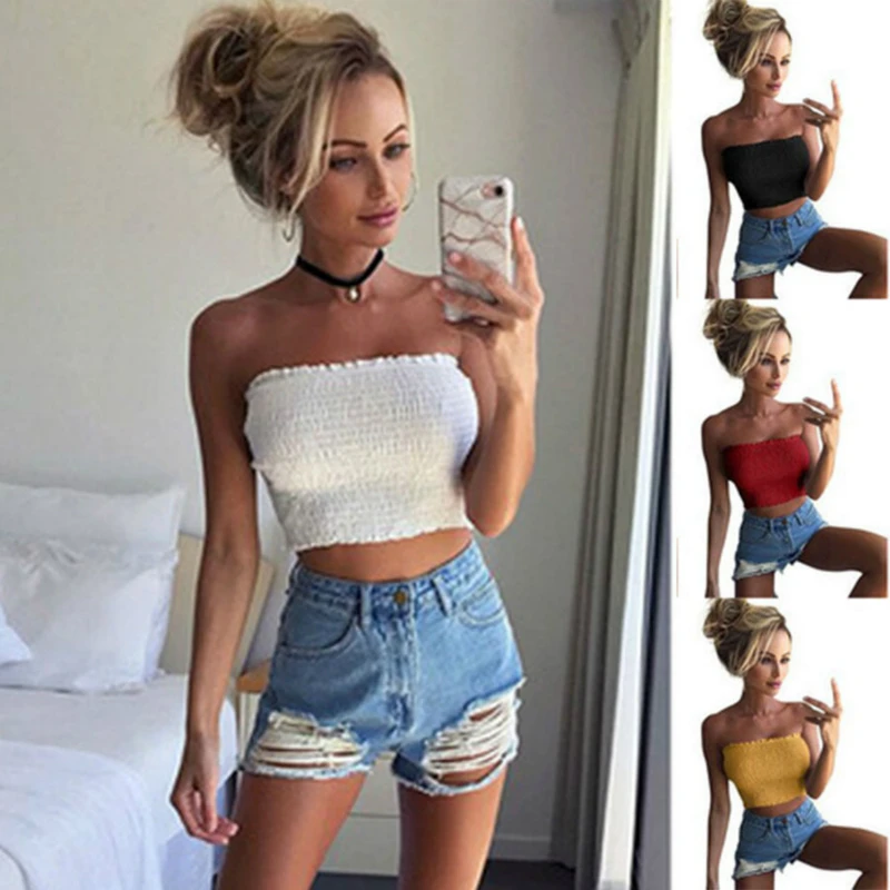 

Fluorescent Sleeveless Pure Color Sexy One-word Collar Tightly Wrapped in a Bodice Waistcoat Society Crop Top Plus Size