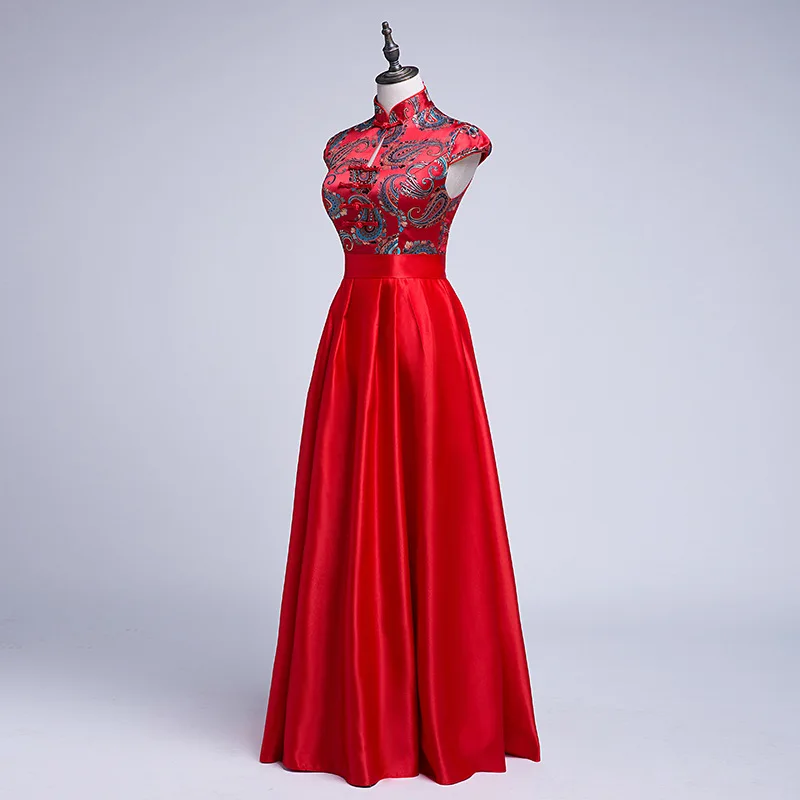 Китайский красный Для женщин свадебное платье подружки невесты Винтаж новые женские ручной работы кнопки с длинным Qipao Demoiselle тонкий халат плюс Размеры 3XL