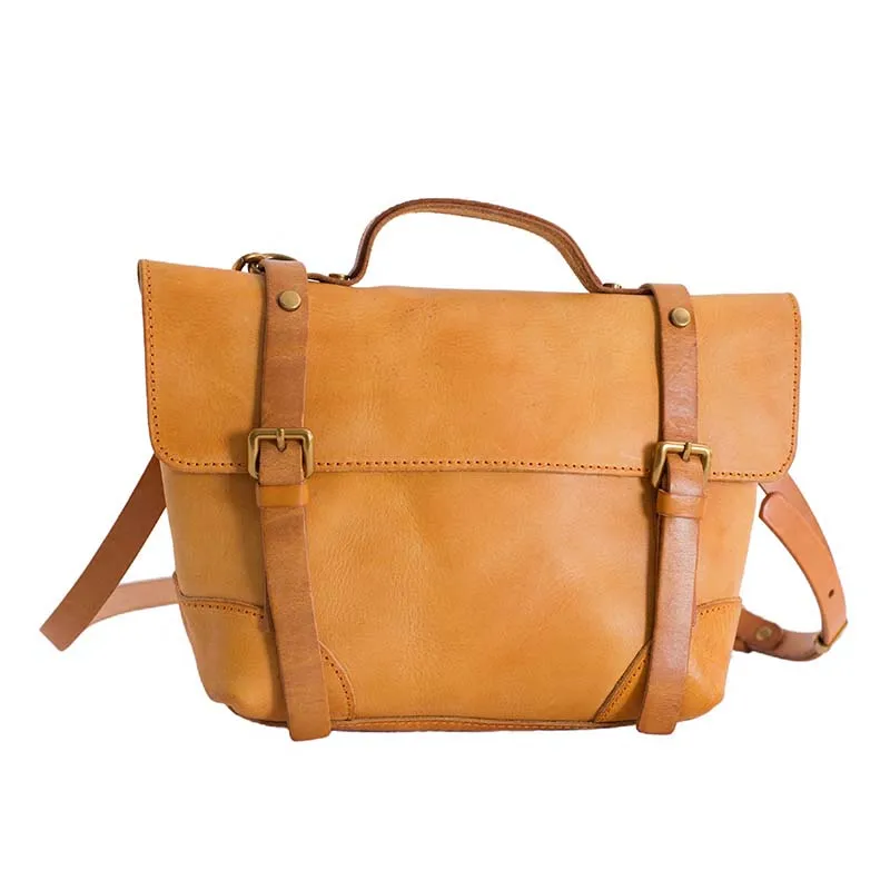Retro casual shoulder bag art handbags vegetable tanned suede leather slung bag