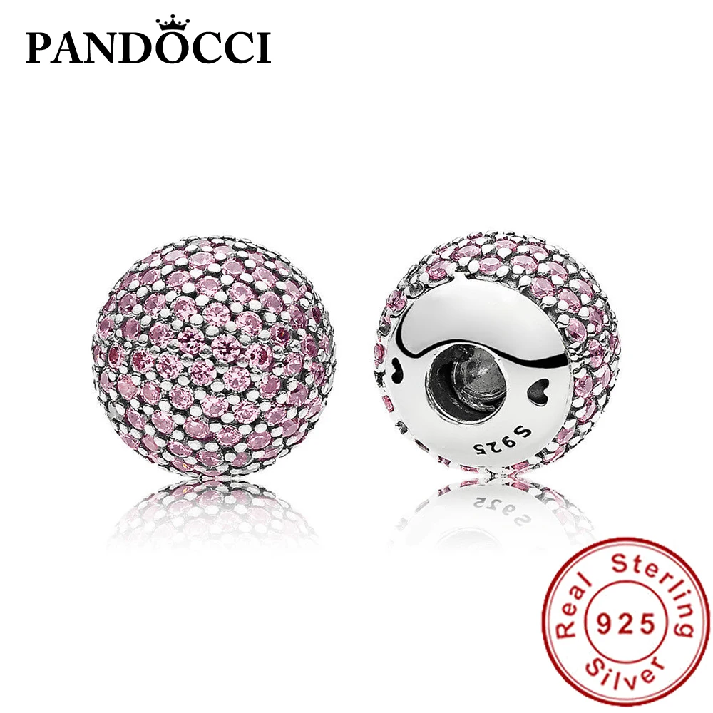 

PANDOCCI 100% 925 Sterling Silver Pave Purple Open Bracelet Fixed Beads Original Women's Vintage Gift Jewelry