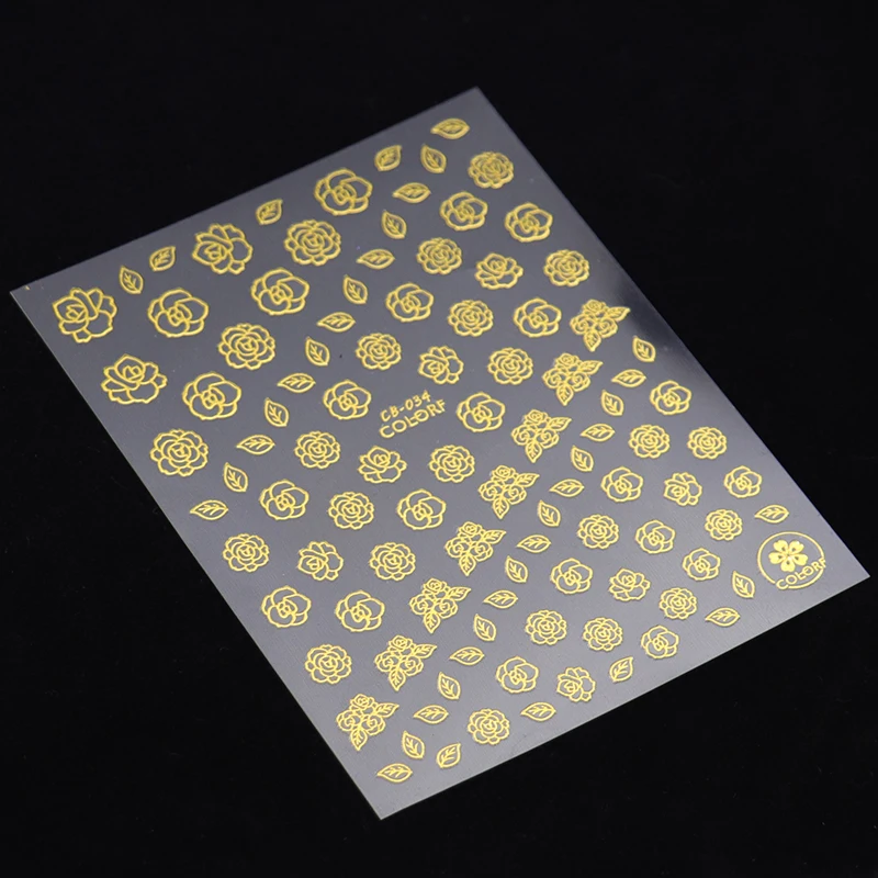 

1PC Gold Nail Metal 3D Nail Sticker Shinny Golden Rose Flower Glitter Adhesive Flower Vine for Manicure Tips Mix Nail Decals