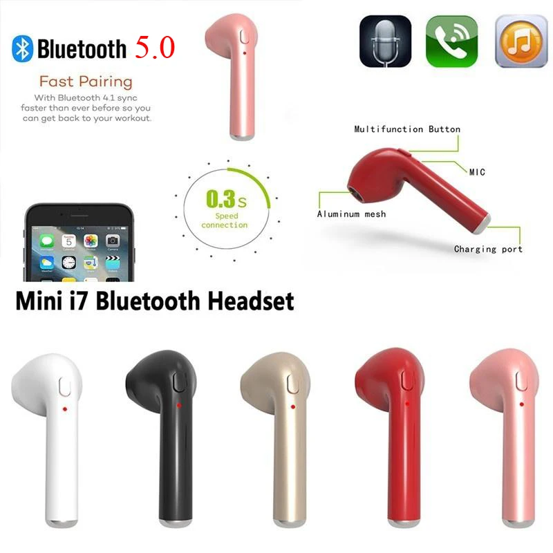 

I7 TWS Right Ear Earphones Earbuds Mini Wireless Bluetooth Headset Bluetooth v5.0 + EDR Stereo Earphone For IOS Android Phone