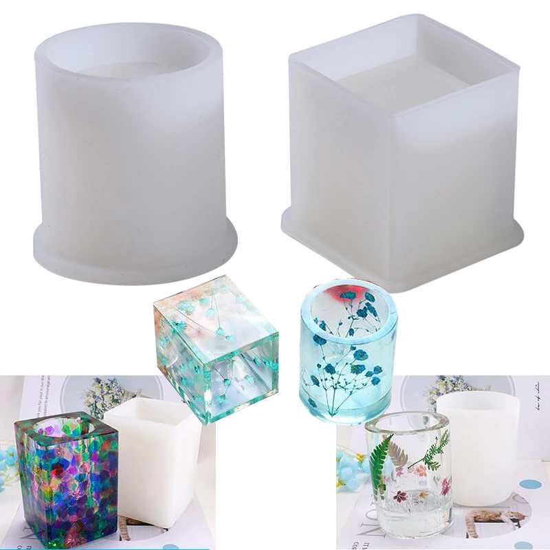

Cake Tool Handmade Silicone Mould DIY Succulent Plants Pot Pen Holder Mould Clay Square/Round Crystal Silicone Clay Mould
