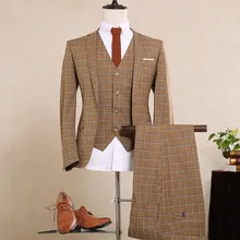 Изготовленный на заказ Высокое качество полосатый комплект из 3 предметов Для мужчин костюмы деловые официальные костюмы для торжественных случаев в стиле смокинга жениха самое лучшее Для мужчин(пиджак+ брюки+ жилет