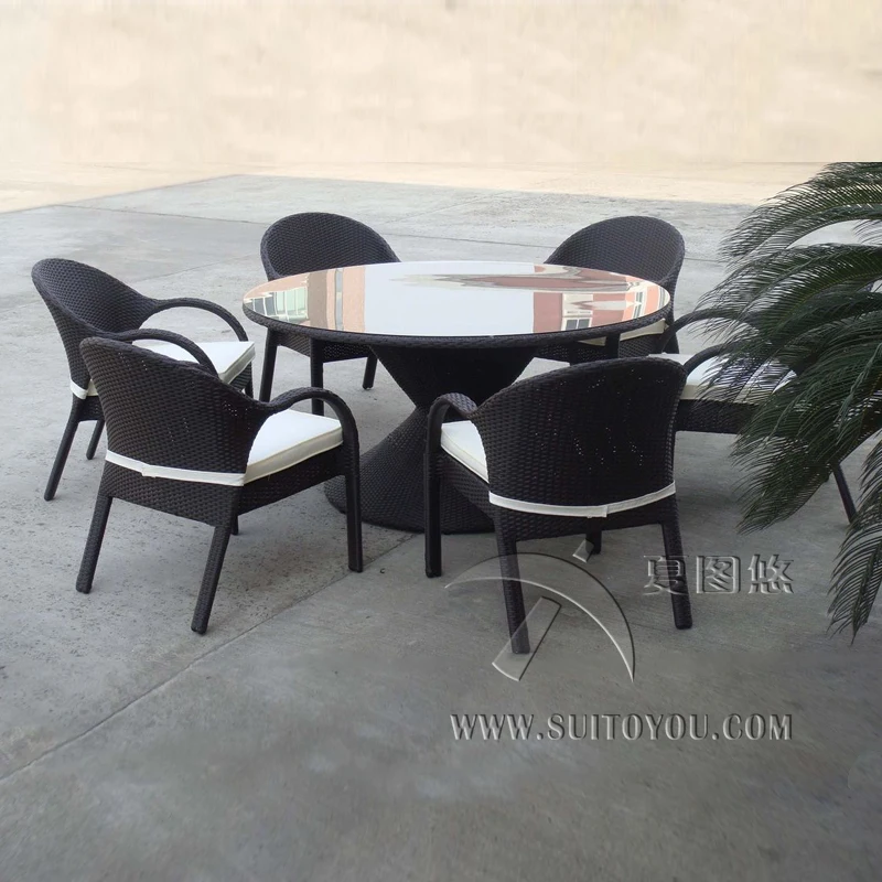7 Pcs Rattan Garden Dining Sets With Bench Patio Table And