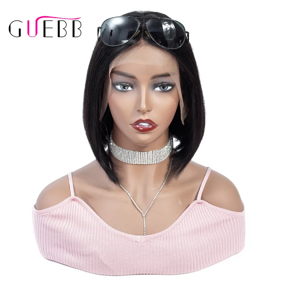 GUEBB 13*4 Straight Bob Wig Short Lace Front Human Hair Wigs Peruvian