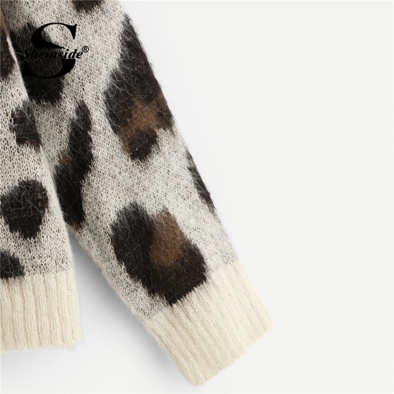 Sheinside Contrast Trim Leopard Sweater Women Casual Pullovers Female Knitted Jumper 2018 Autumn Long Sleeve Womens Sweaters Sheinside Contrast Trim Leopard Sweater Women Casual Pullovers Female Knitted Jumper 2018 Autumn Long Sleeve Womens Sweaters
