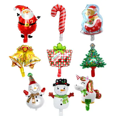 

Lucky 100pcs/lot Christmas Day Mini Foil Balloons Bells Snowman Santa Claus For Happy New Year Decoration Party Supplies Globos