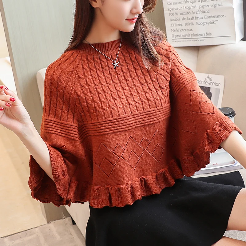 Women 2018 Round Neck Knitted Sweater Jumper Sexy Ladies Batwing Long Sleeve Casual Loose Tops Pullover Tassels Poncho Vestido