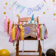 Ins розовый/синий на заказ ручной работы первый день рождения ребенка Единорог для вечеринки тема стул баннер, Детская фотостудия реквизит украшения