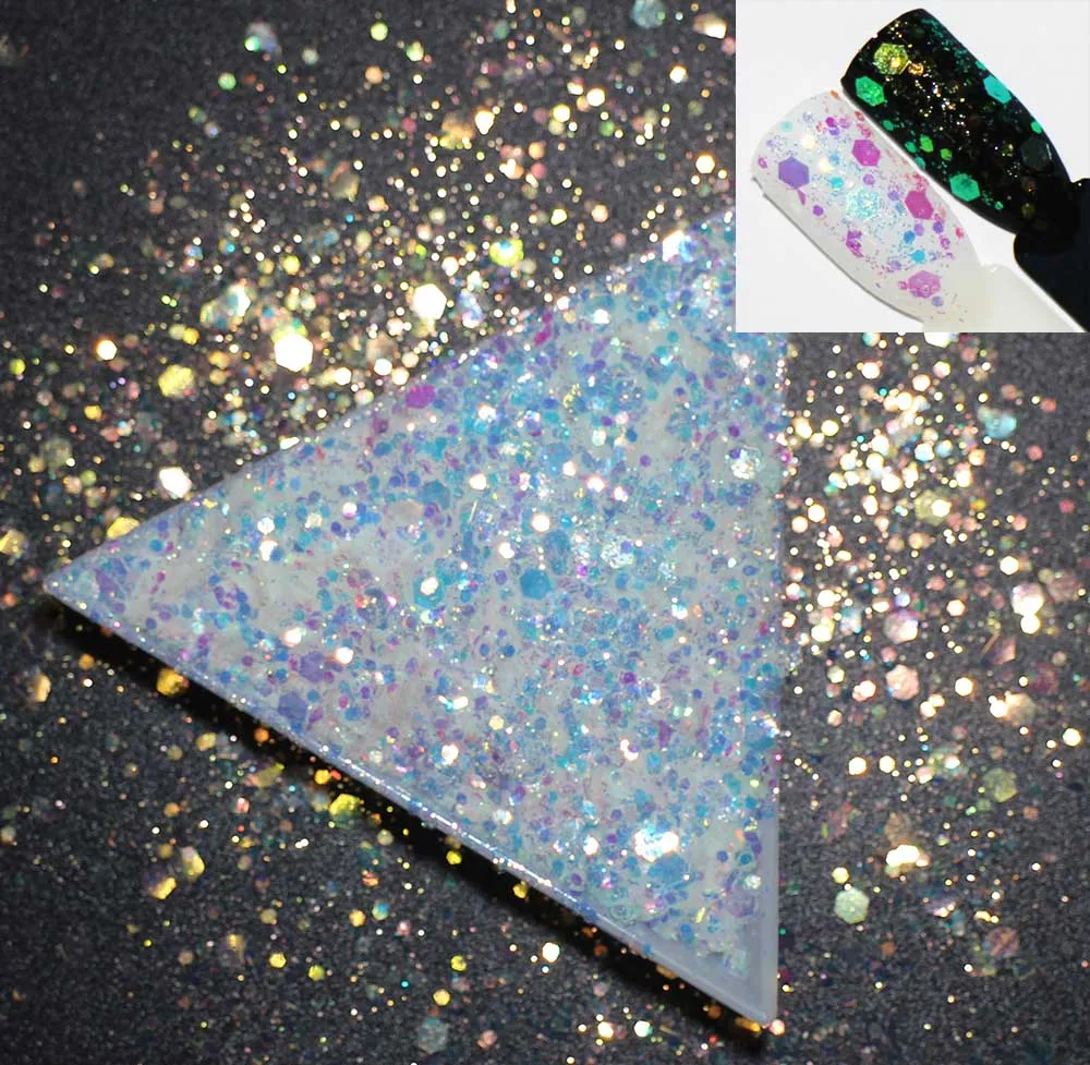 

10g/pack,4 Styles! Mix Hexagon Shapes Sequins, Iridescent Rainbow Shining Color Slices 3D Nail Art Glitters Paillettes