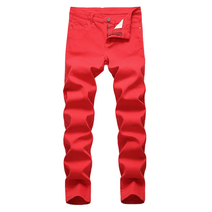 New Men's Fashion Jeans Business Casual Straight Leg Skinny Yellow Red Jeans Men Punk Pants Male Streetwear Moda Masculina