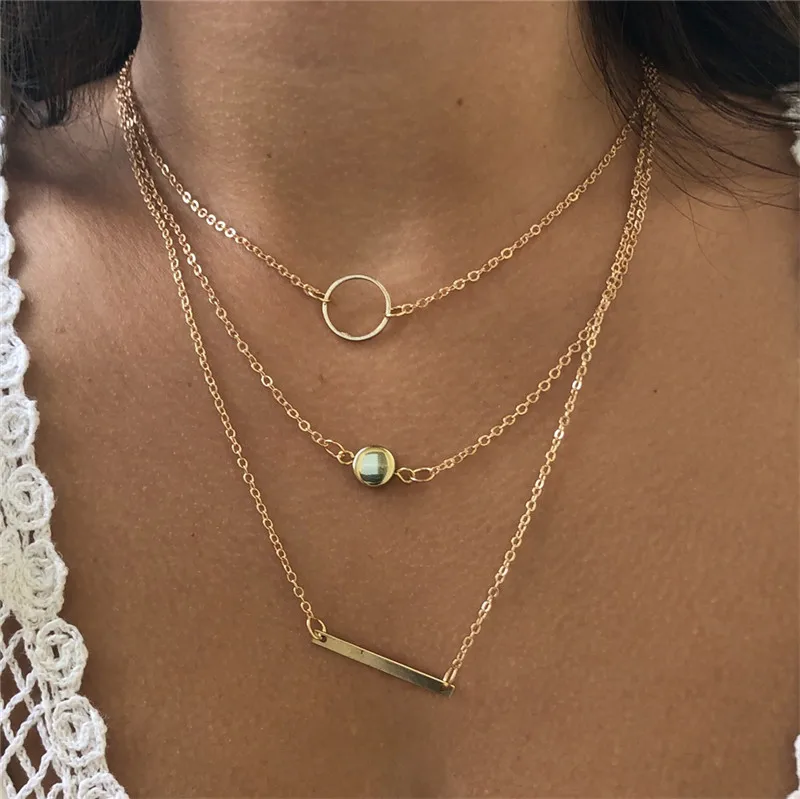 

New Fashion Wild Aperture Metal Rods Necklace Gold Silver Layered Necklace for Women Charm Gifts Jewelry