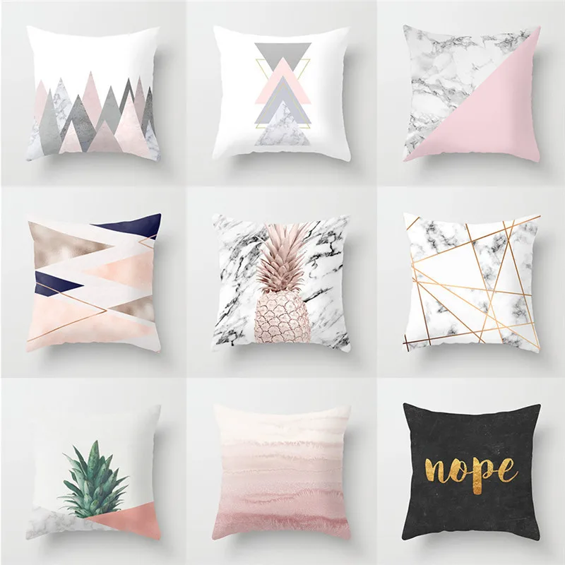 

Hot Pink Geometric Cushions Home Decor Printed Cushion Covers 45x45cm Polyester Farmhouse Decor Pillow Case Throw Pillow Cover
