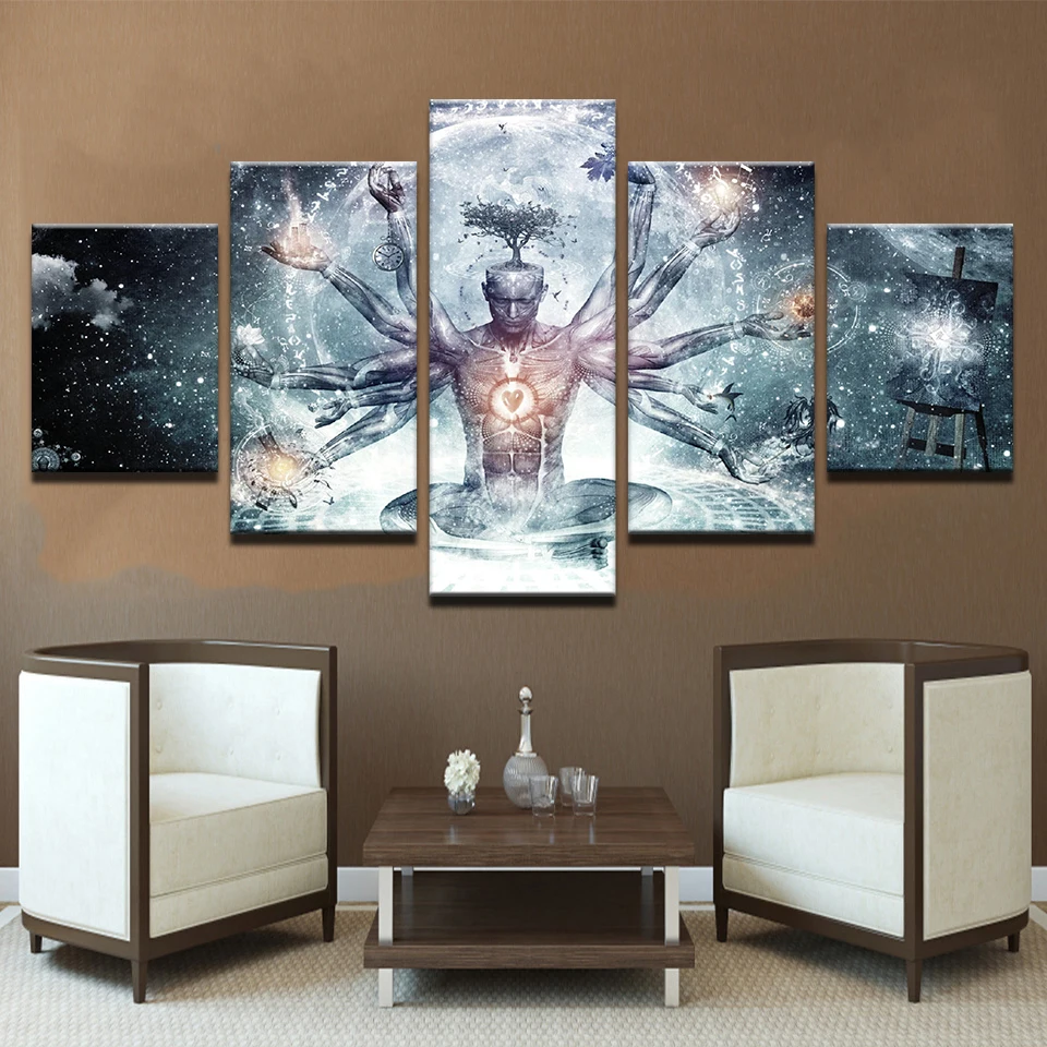 

Modern Canvas HD Prints Pictures Wall Art 5 Pieces Buddha Art Yoga Painting Tree Abstract Meditation Poster Home Decor Framework