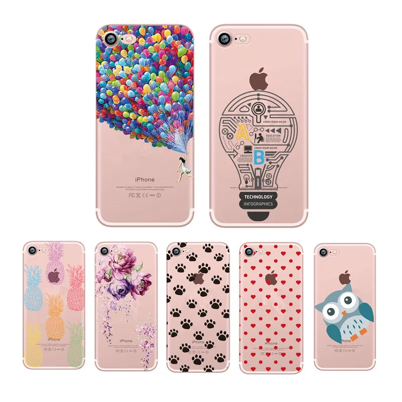 Capinha для Apple iPhone 7 Plus прозрачная задняя крышка Carcasa 6 S 8X8 милый мультфильм Funda чехол |