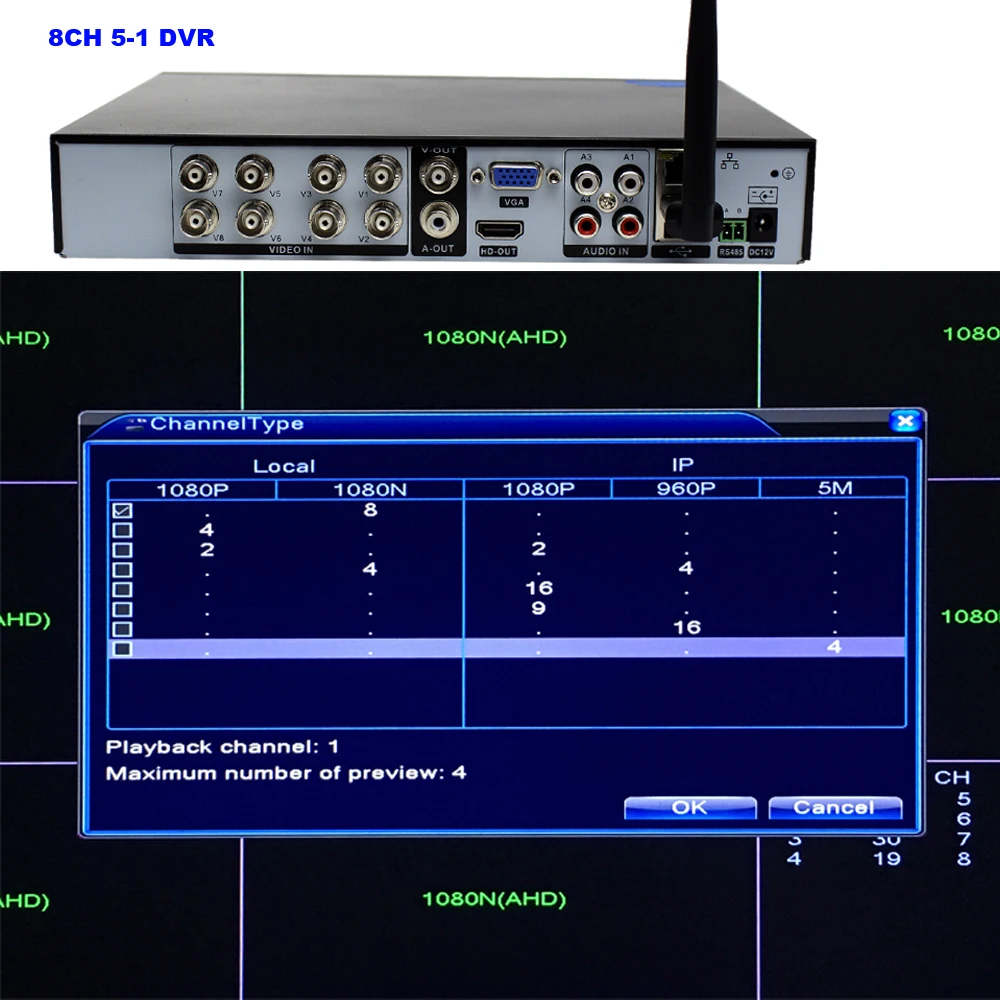 8CH Гибридный 1080N DVR 960P 720P 5 в 1 Wifi 3g PPPOE коаксиальный цифровой видеорегистратор HDMI Onvif Cloud P2P NVR CVI TVi IP камера