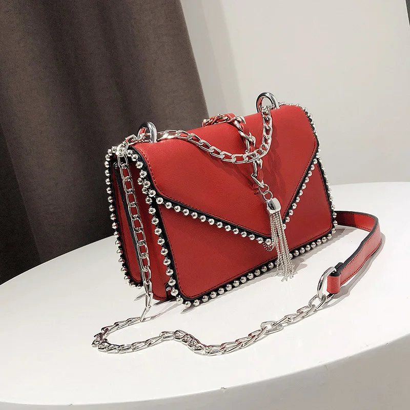 Fashion Simple Flap Bag Small PU Leather Women Handbag Designer Chain Rivet High Quality Female Shoulder Messenger Bags SS0416 (21)