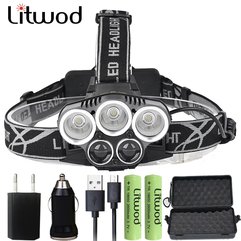

Litwod Z302309 Led Head Lamp 5LED 3T6+2LST Alu-alloy Body Headlamp Headlight 6 Mode portable Head Light Torch For Fishing Riding
