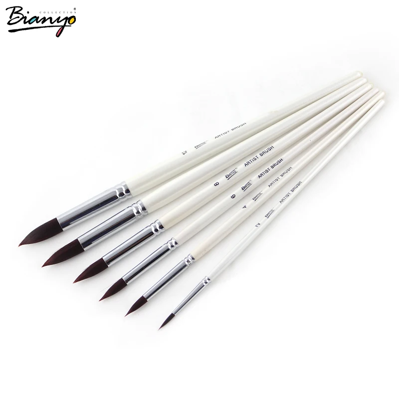 Bianyo 6 pcs High Quality Watercolor Brush Nylon Round Head Paint