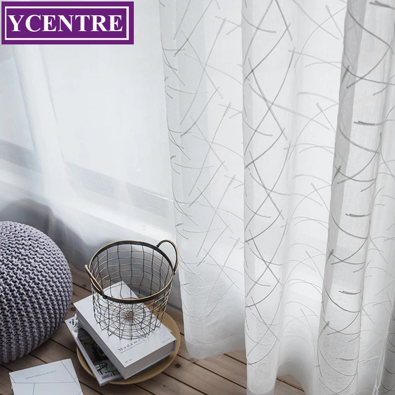 

YCENTRE Semi Simple And Fresh Line Embroidery Window Treatment Leaves Style Tulle Sheer Curtain for Living Room/Kitchen/Bedroom