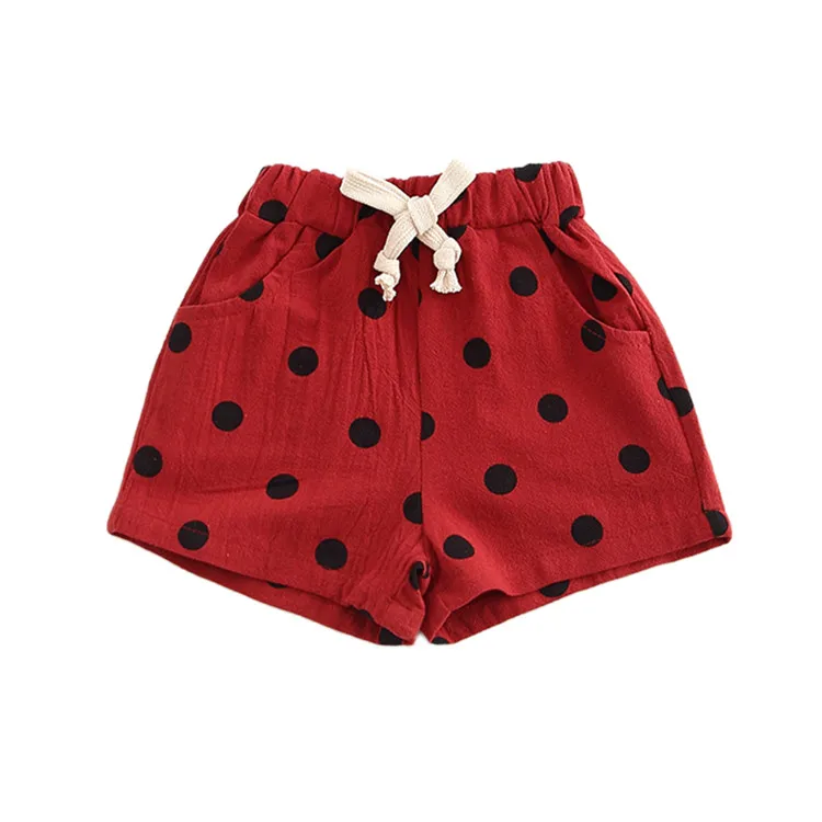 Шорты для маленьких девочек; штаны в горошек с принтом; Детские шорты для девочек; одежда для маленьких девочек - Цвет: Красный