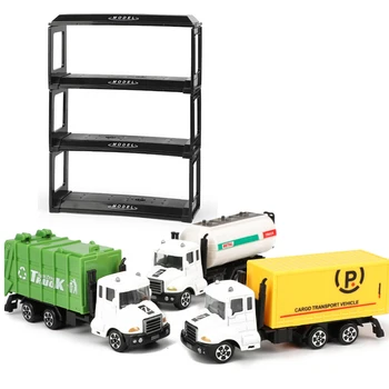 

1:64 Mini Toys Cars Model 3pcs Alloy Plastic Diecasts Engineering Car Model Set + Display Stand Gift For Kids (L:W:H)12:4:5Cm