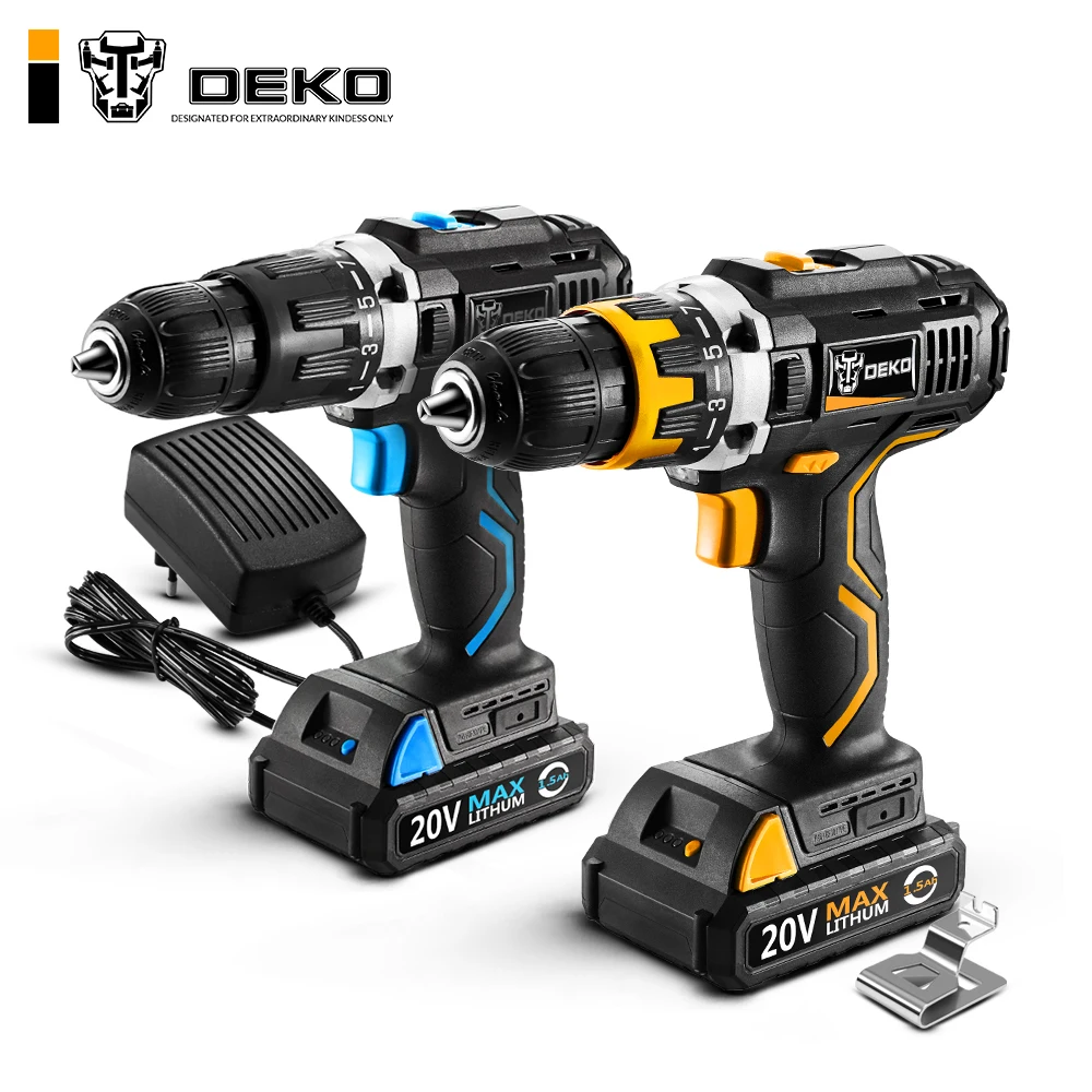 Power Tools DEKO 20V Electric Cordless Drill Max DC 13mm Impact Drill .