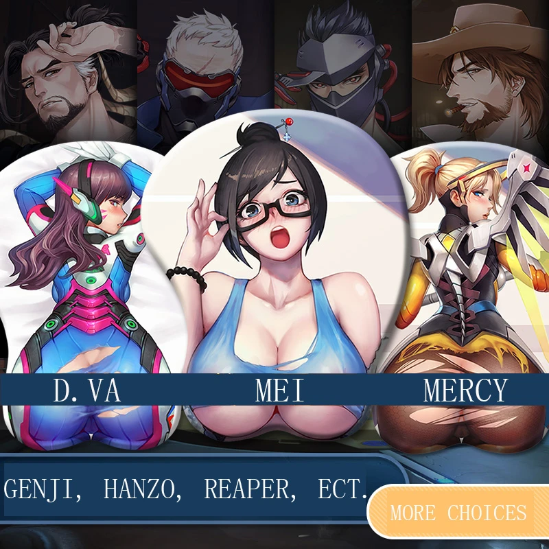 Hanzo D Va Mei Mccree Genji Design Anime 3d Soft Breast Bottom Gaming Mouse Pad Anti Skid With Wrist Rest L26cm W21cm H3 2cm Anime 3d Gaming Mouse Paddesign Mouse Pad Aliexpress