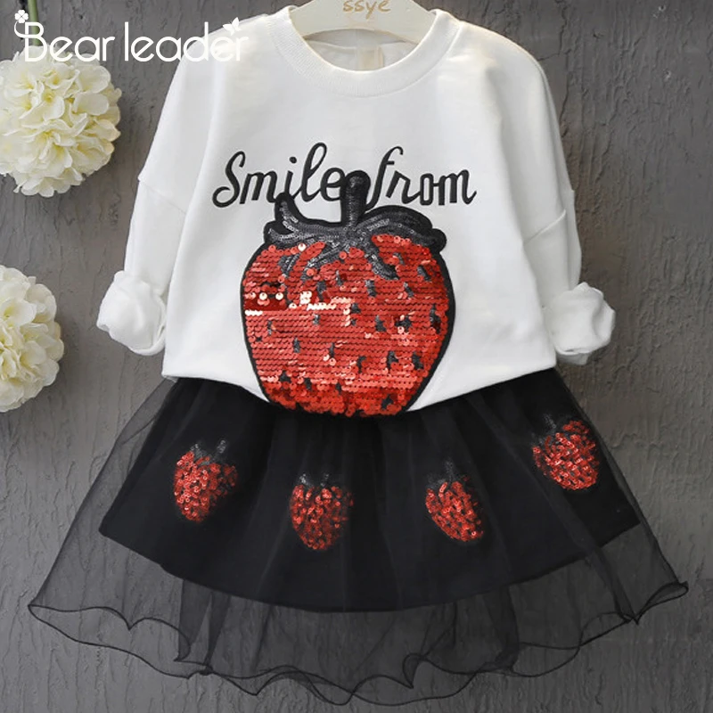 

Bear Leader Girls Dresses Cute Princess Dress Strawberry Sequins Dress for Children Girl Party Clothing Mesh Kids Clothes