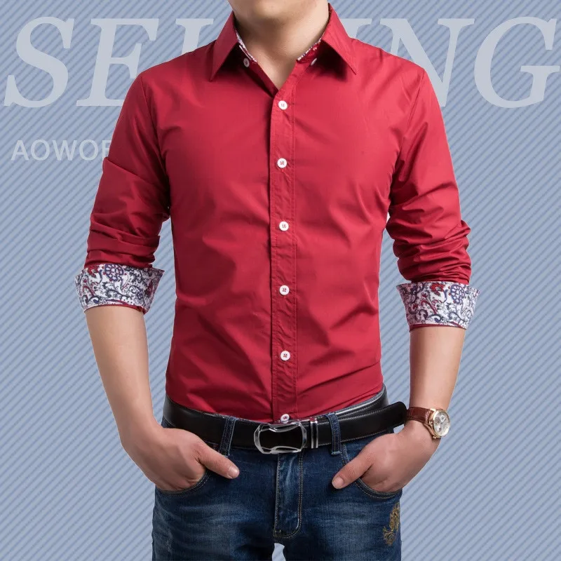 Brand New font b Men s b font Casual font b Shirt b font Social Solid
