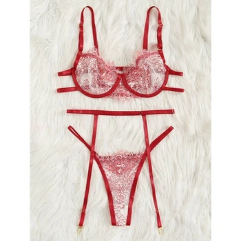 

Sexy Eyelashes Lace Bra Set Ultra-thin Transparent See-through Women Underwear Bra Set Exotic Sets