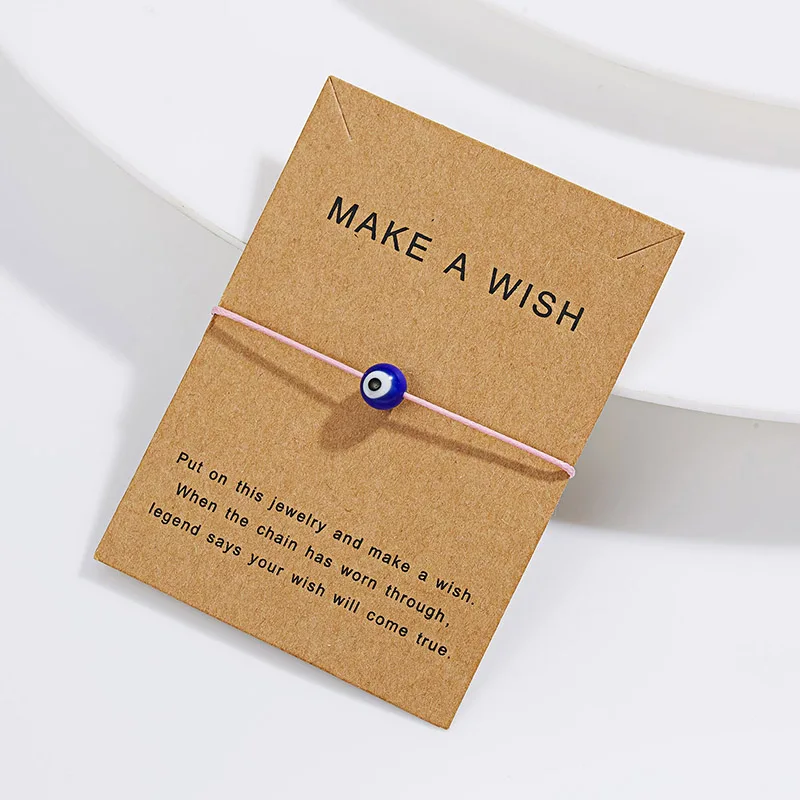 Wish Card 5 цветов турецкий приносящий удачу синий злой глаз браслеты для женщин плетёный браслет ручной работы браслет и браслет женские мужские ювелирные изделия - Окраска металла: pink