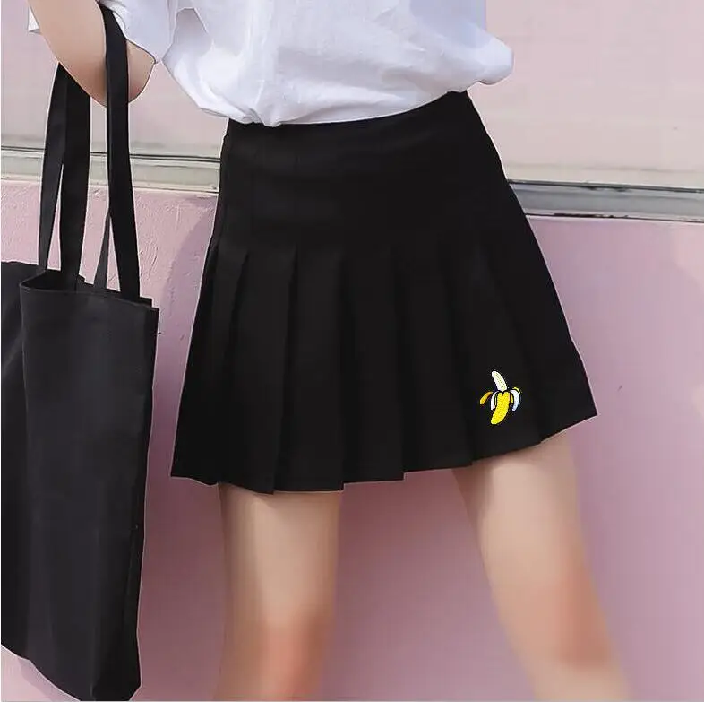 

Summer high waist pleated skirt banana embroidery skirt